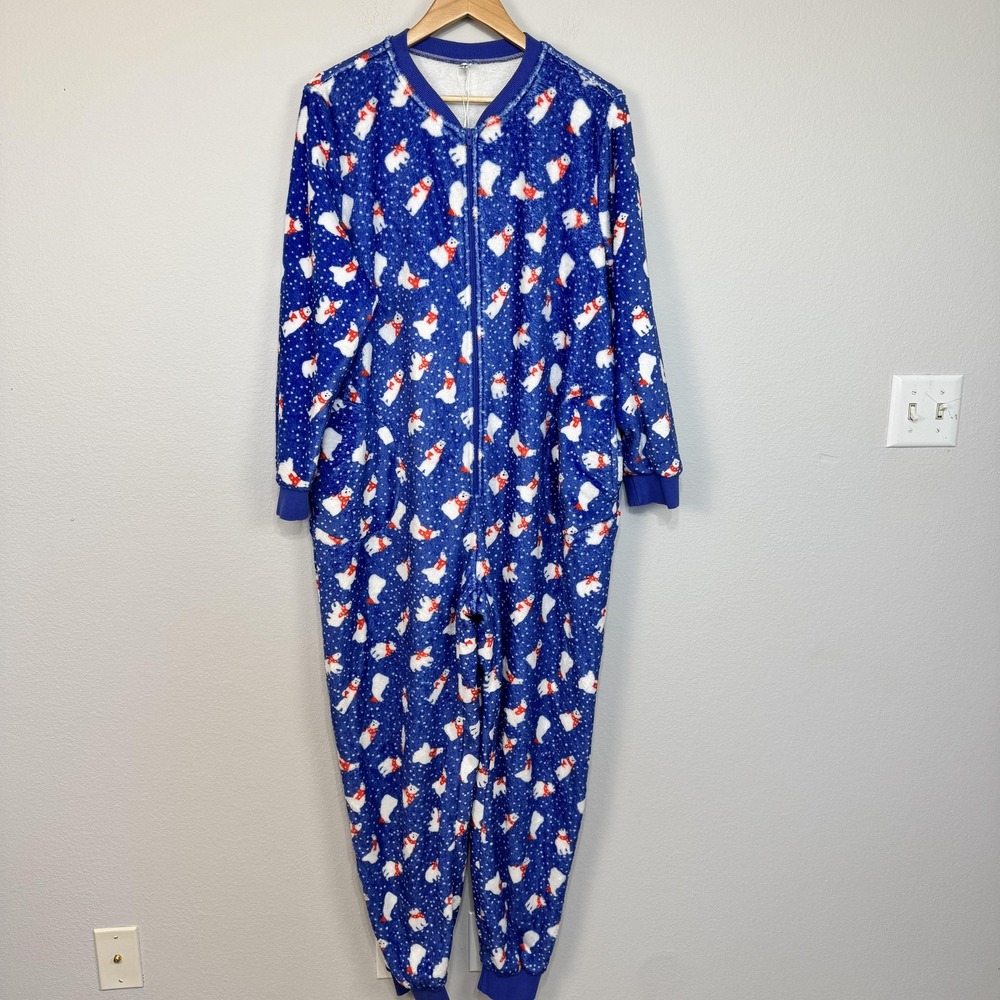 One-piece Pajamas Women's Large Fleece Polar Bear Print Zip Front Christmas